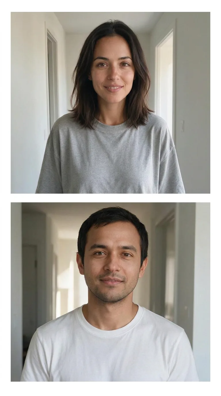 Two everyday selfies, a woman and a man
