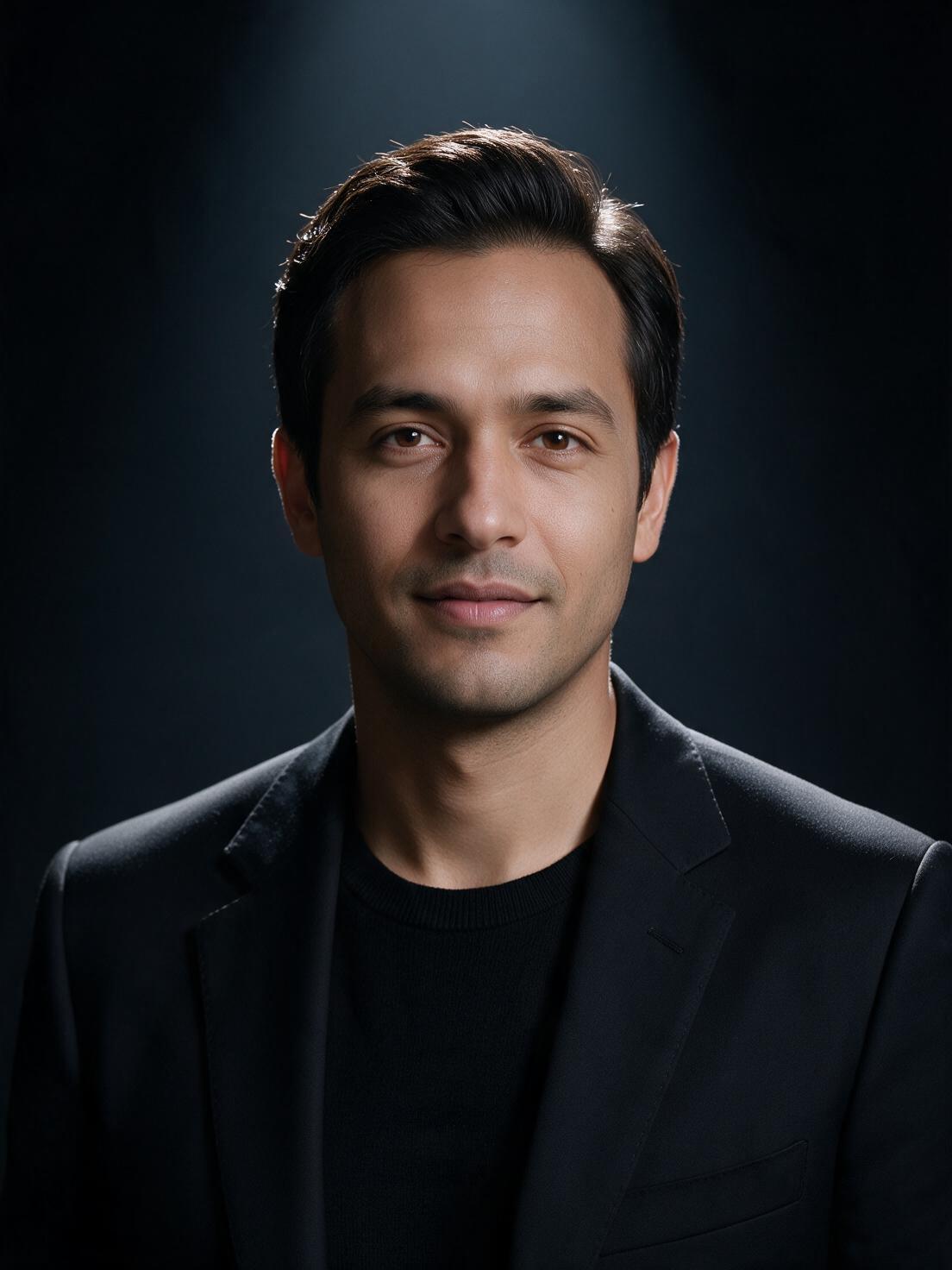 The same man in a moody studio portrait
